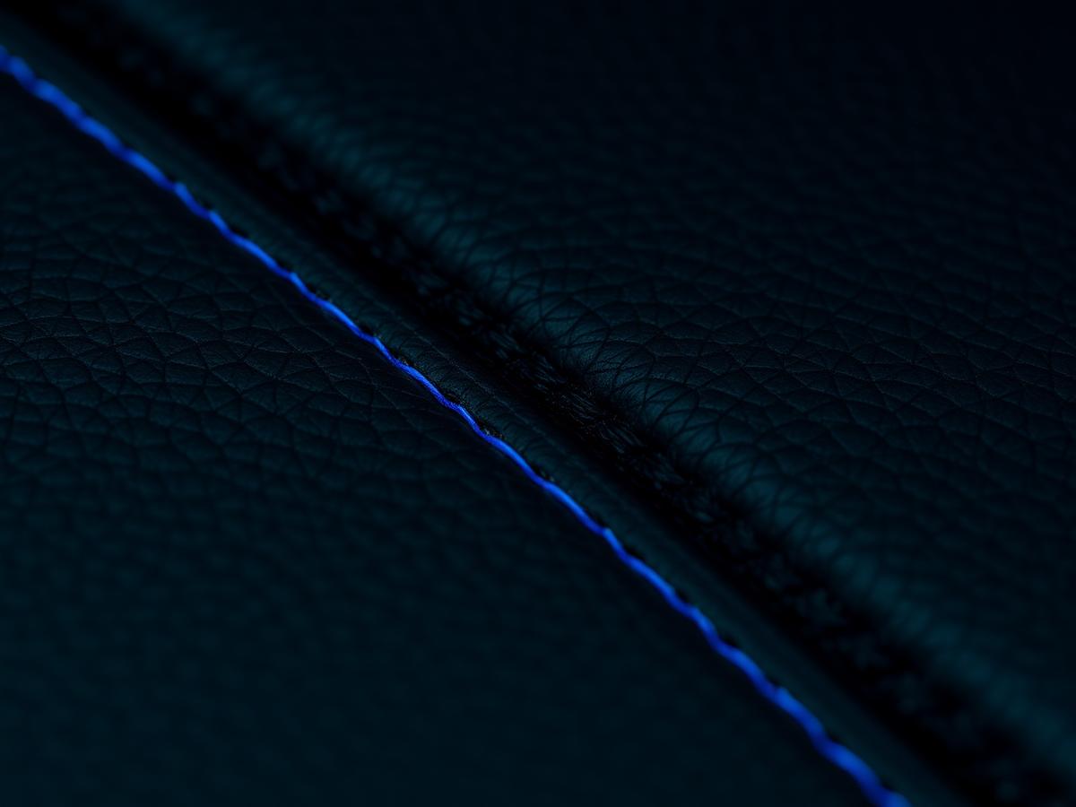 Detalle de costura azul sobre piel negra